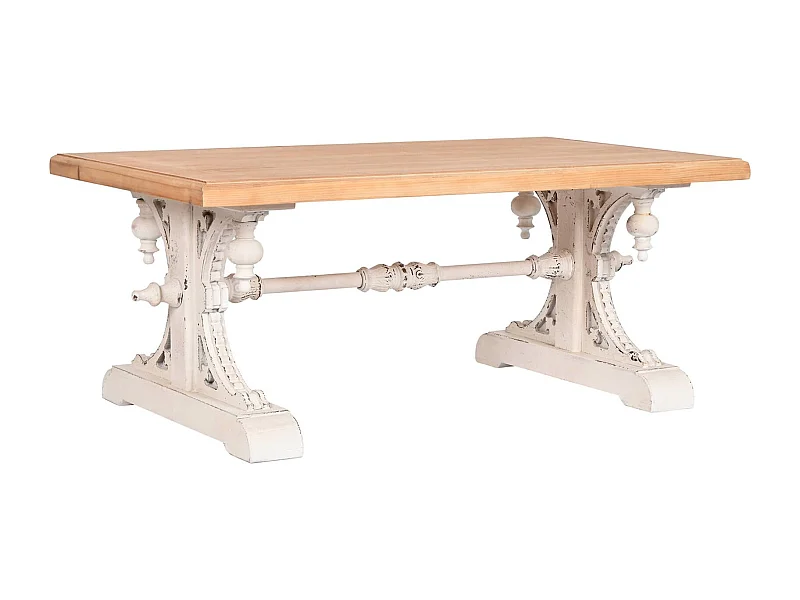 Table basse élégance bois blanc finition patinée
