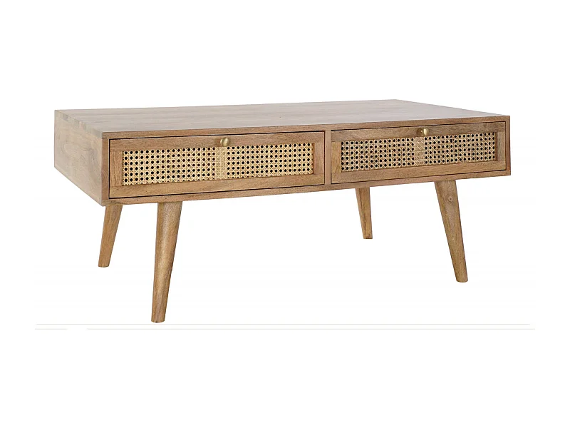Table basse exotique en rotin avec espace de rangement