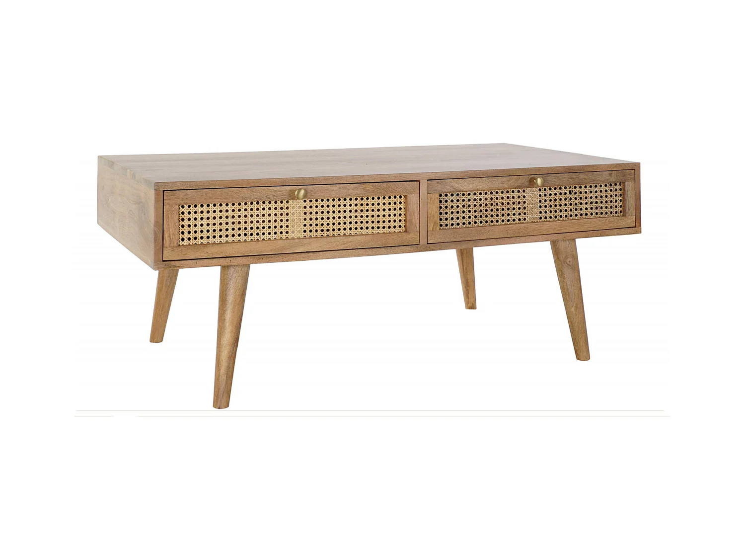Table basse exotique en rotin avec espace de rangement