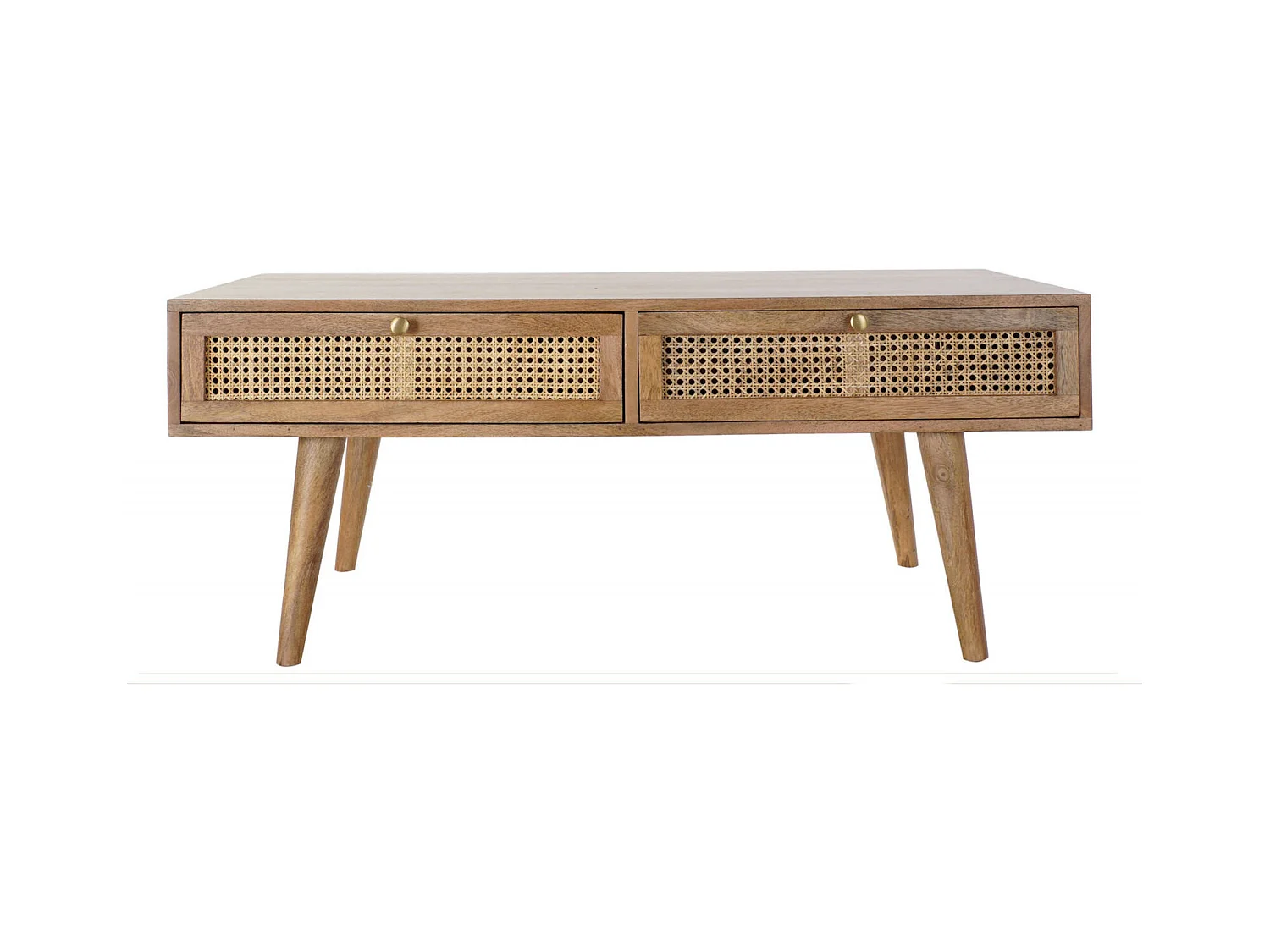 Table basse exotique en rotin avec espace de rangement