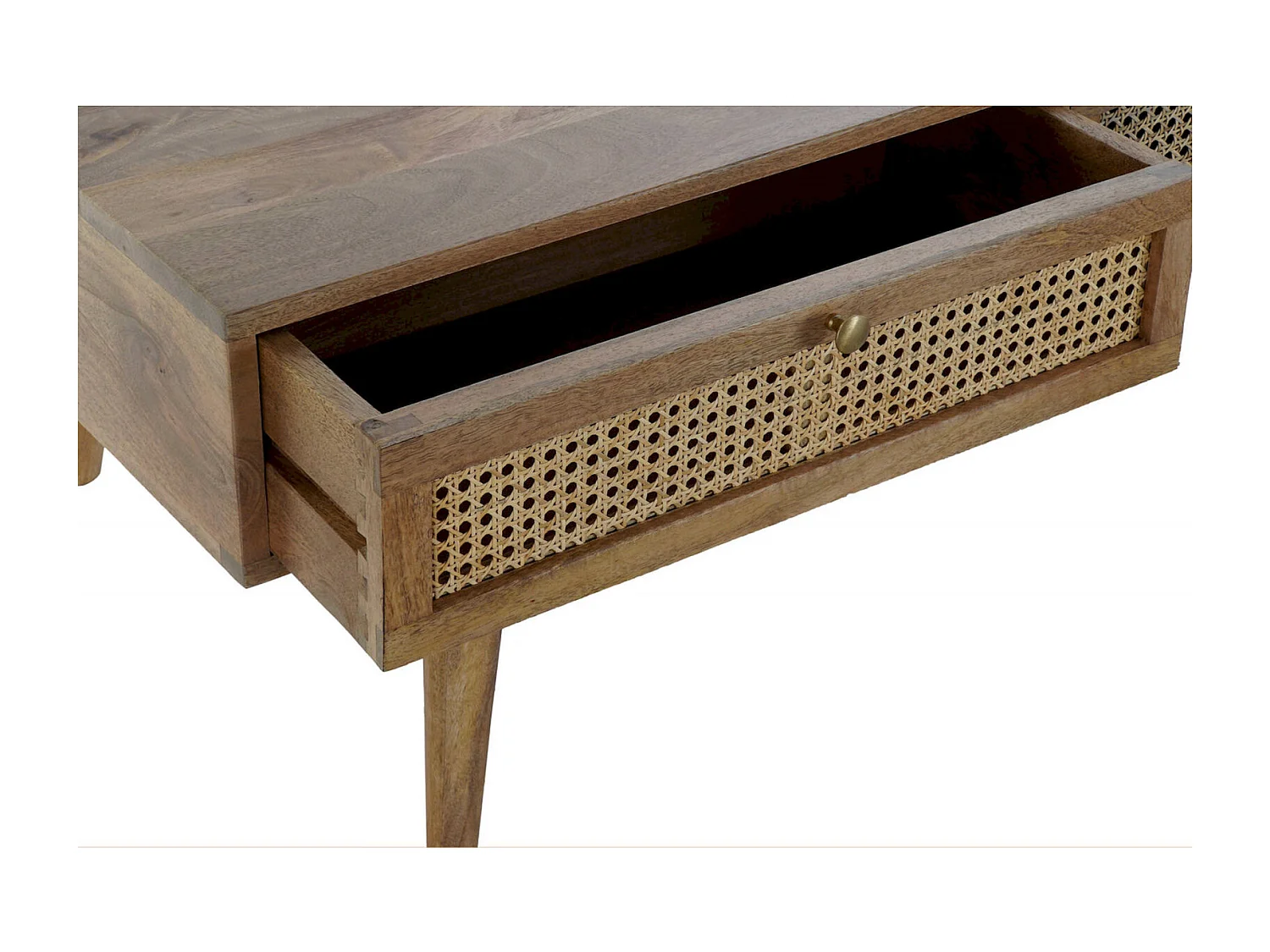 Table basse exotique en rotin avec espace de rangement