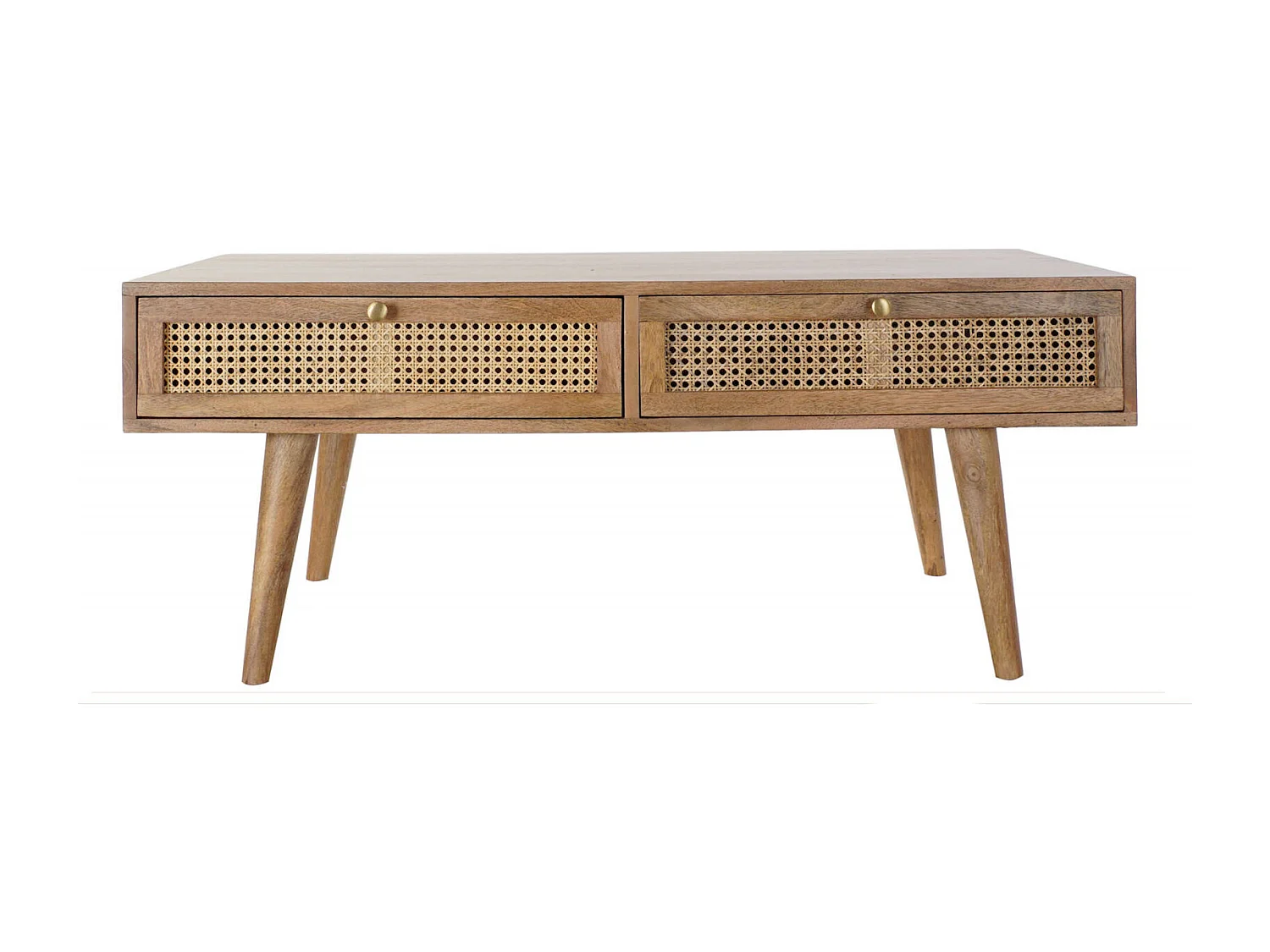 Table basse exotique en rotin avec espace de rangement