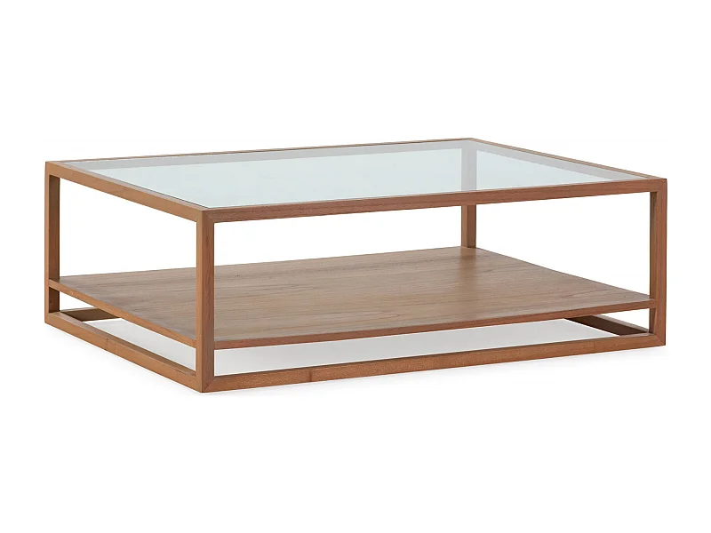 Table basse élégante en bois naturel et verre