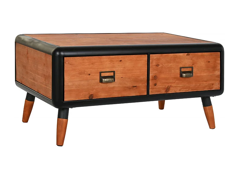 Table basse épicéa et métal brun élégance vintage