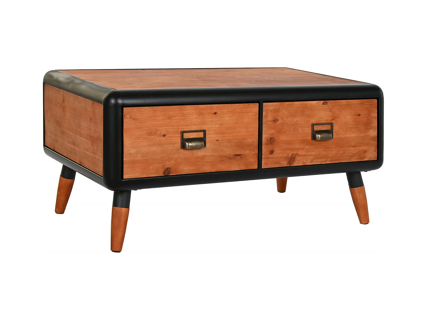 Table basse épicéa et métal brun élégance vintage