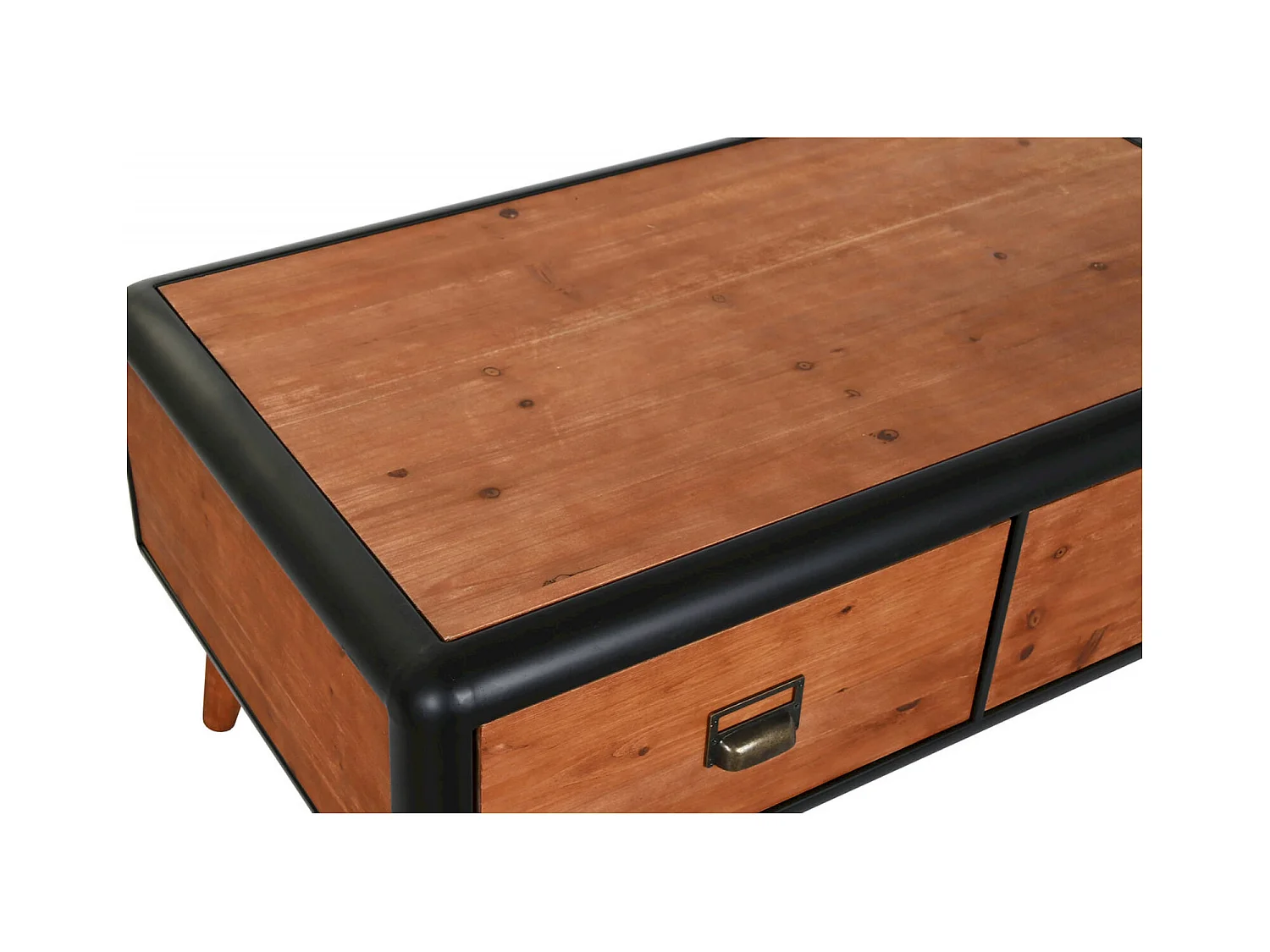 Table basse épicéa et métal brun élégance vintage