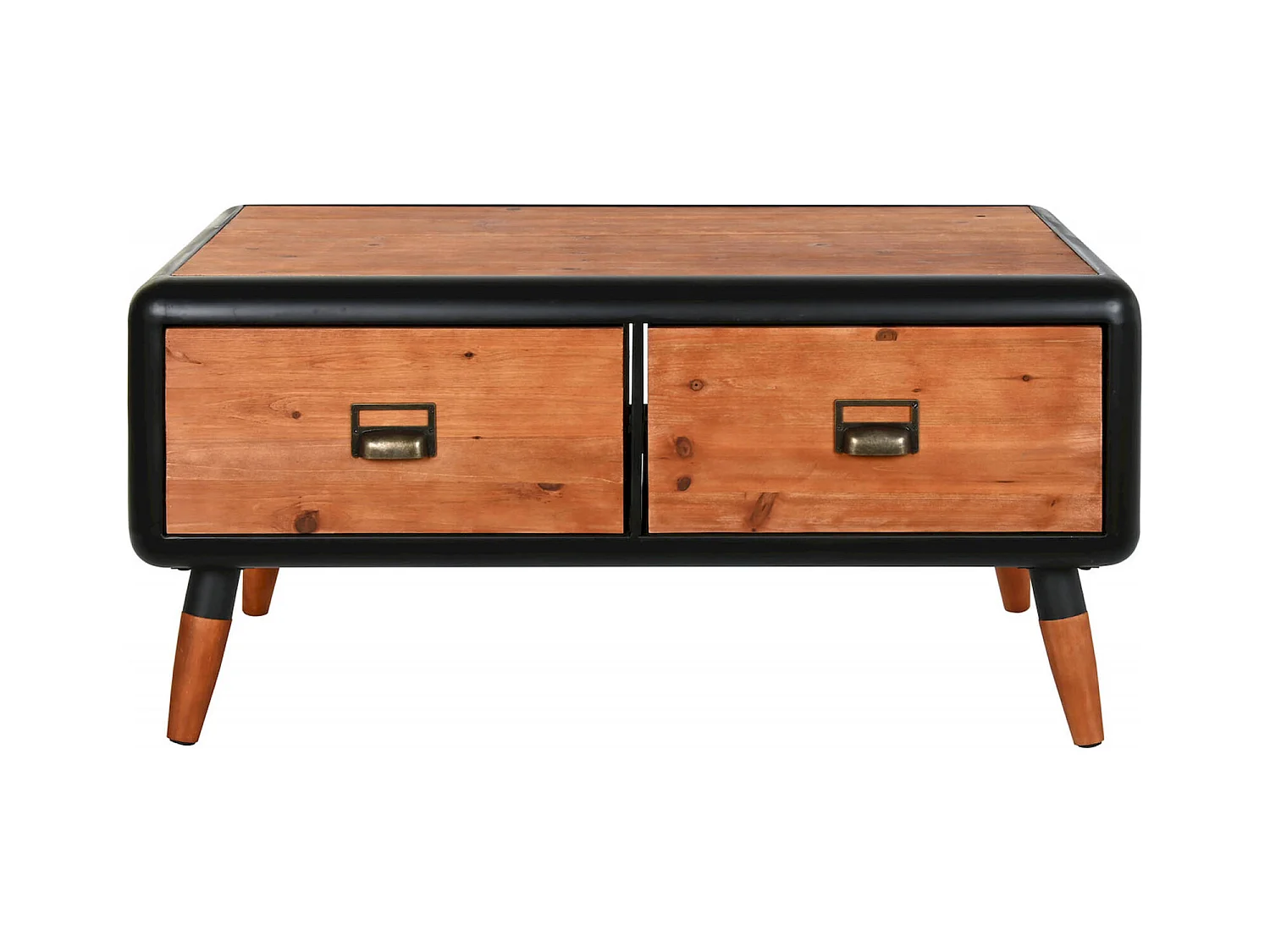 Table basse épicéa et métal brun élégance vintage