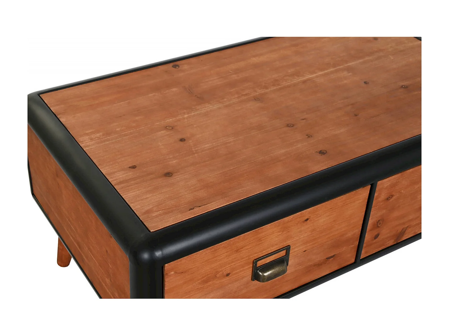 Table basse épicéa et métal brun élégance vintage