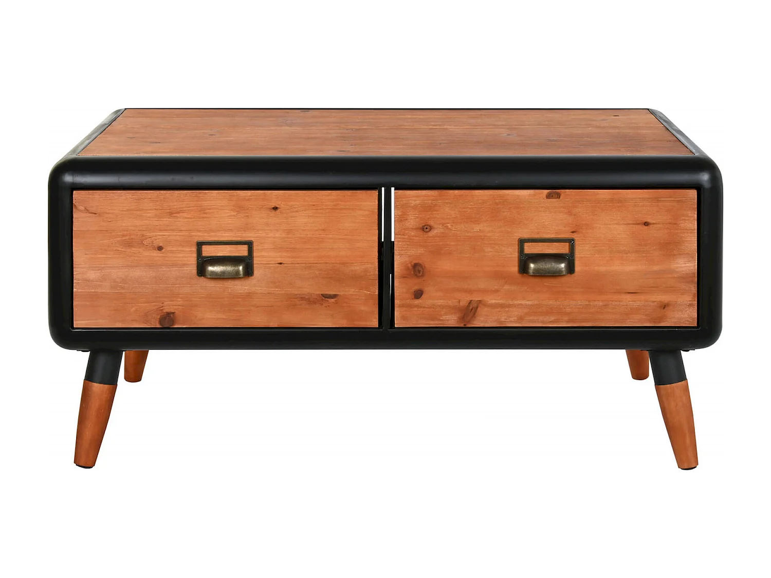 Table basse épicéa et métal brun élégance vintage