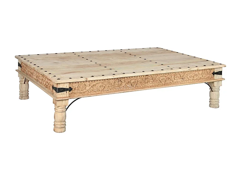 Table basse en bois naturel sculpté - charme authentique