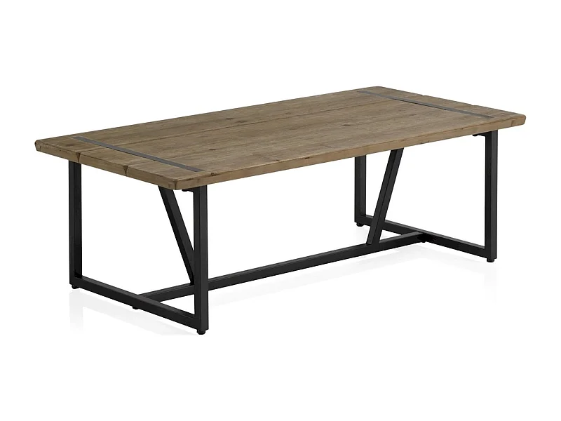 Table basse métal et bois d'inspiration industrielle naturelle