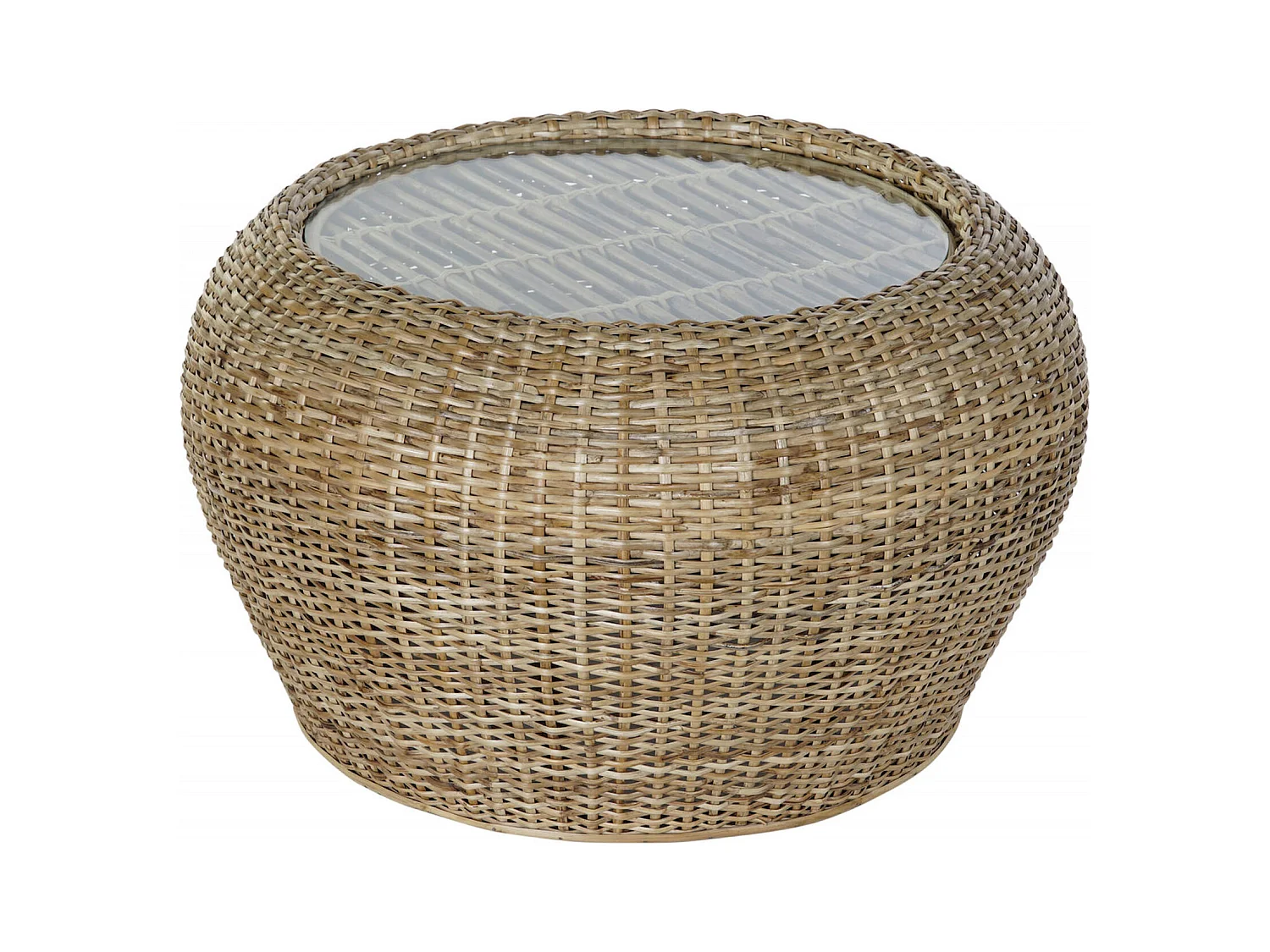 Table basse élégance rustique en rotin et verre