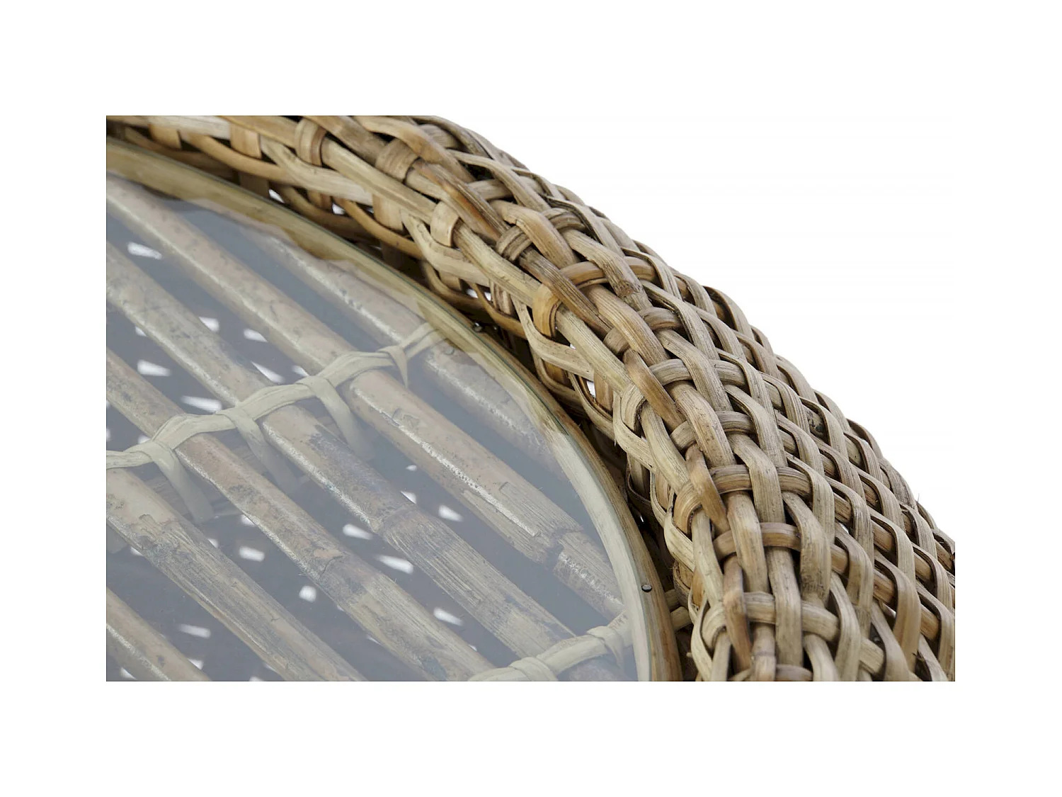 Table basse élégance rustique en rotin et verre