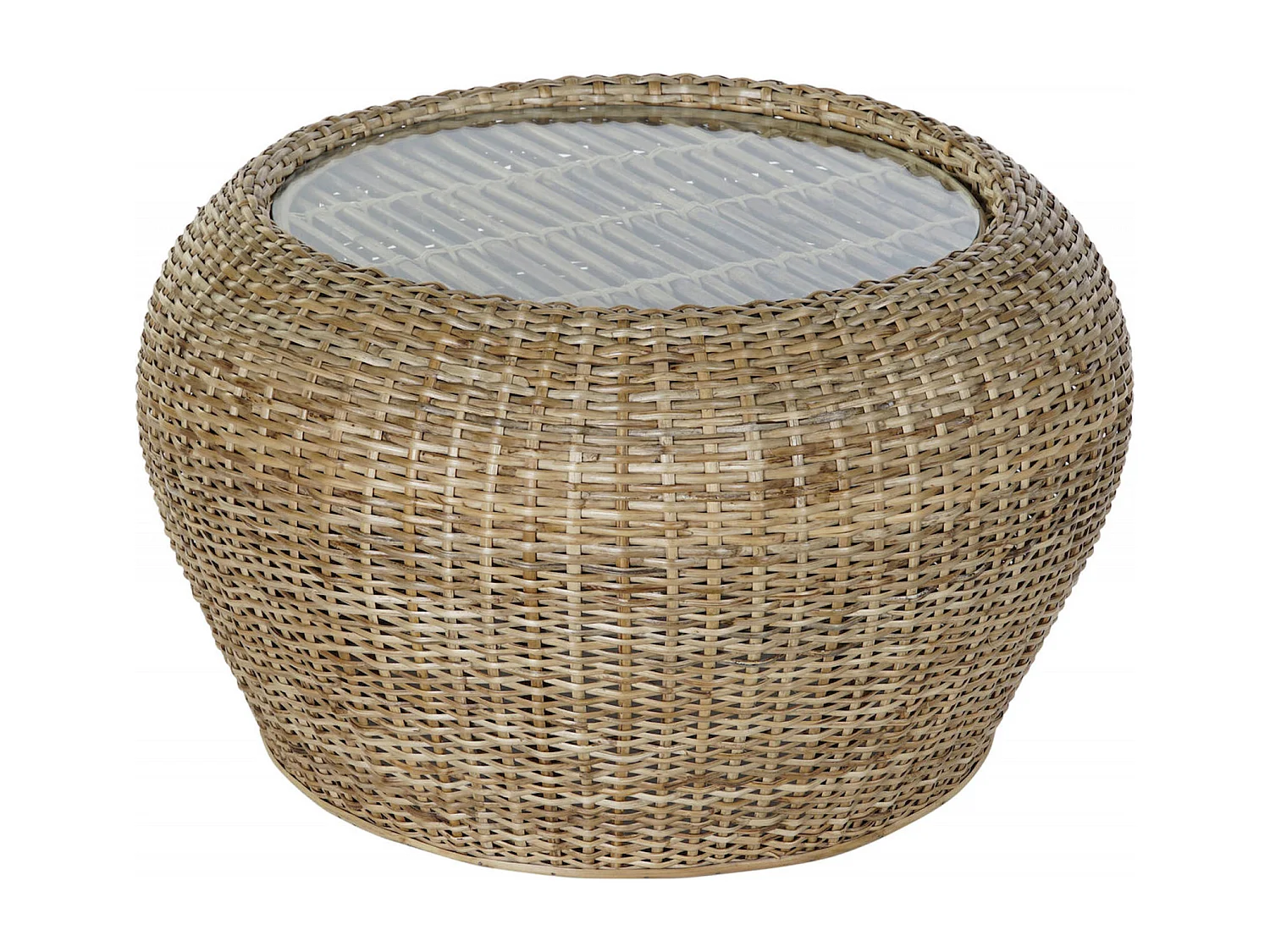 Table basse élégance rustique en rotin et verre