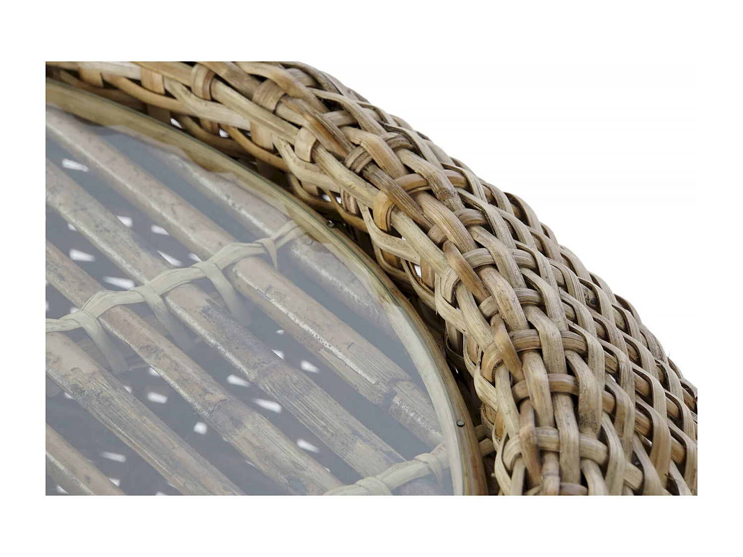 Table basse élégance rustique en rotin et verre