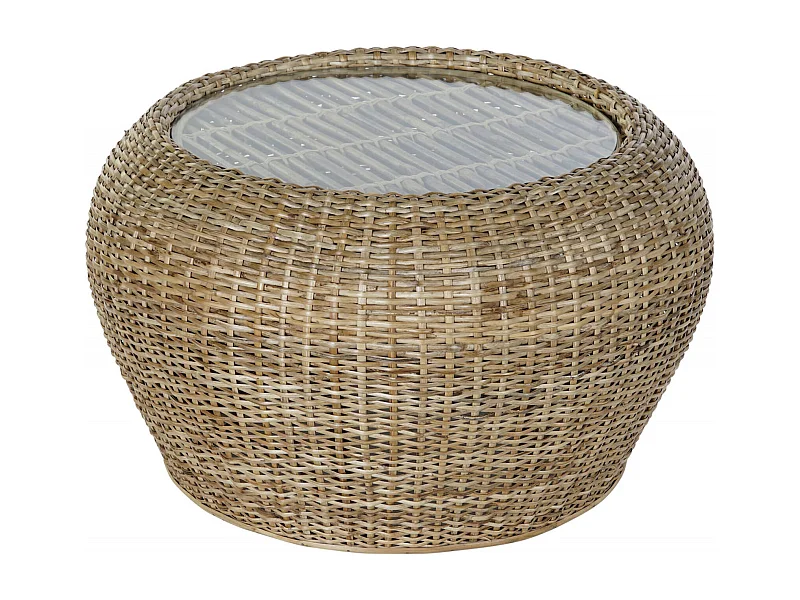 Table basse élégance rustique en rotin et verre