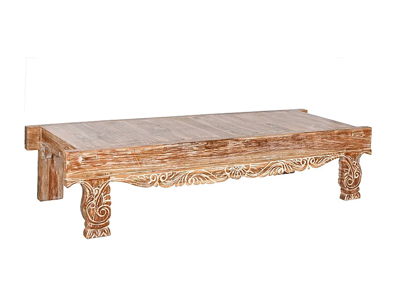 Table basse éco-chic en bois recyclé finition blanche