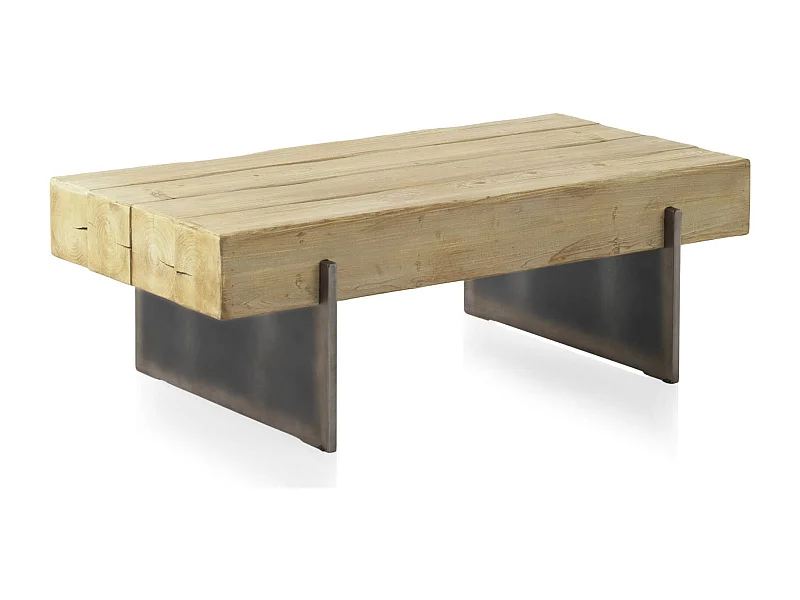 Table basse rectangulaire bois d'abeto et pieds métal laqué