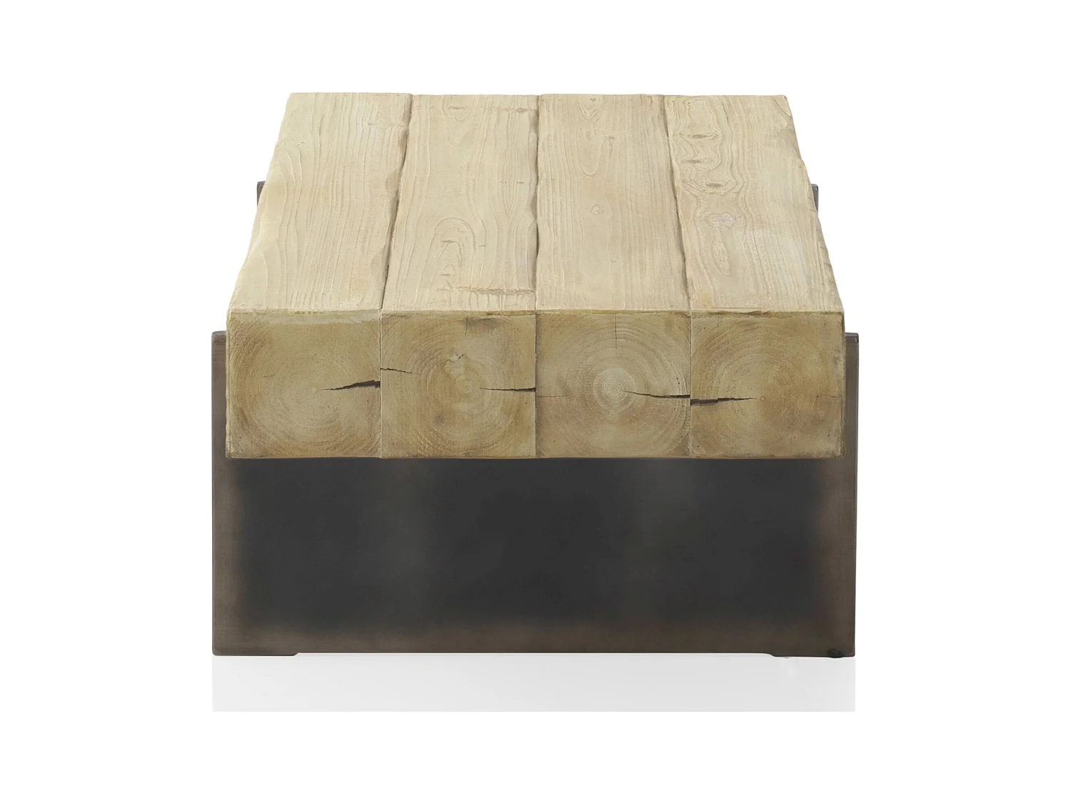 Table basse rectangulaire bois d'abeto et pieds métal laqué