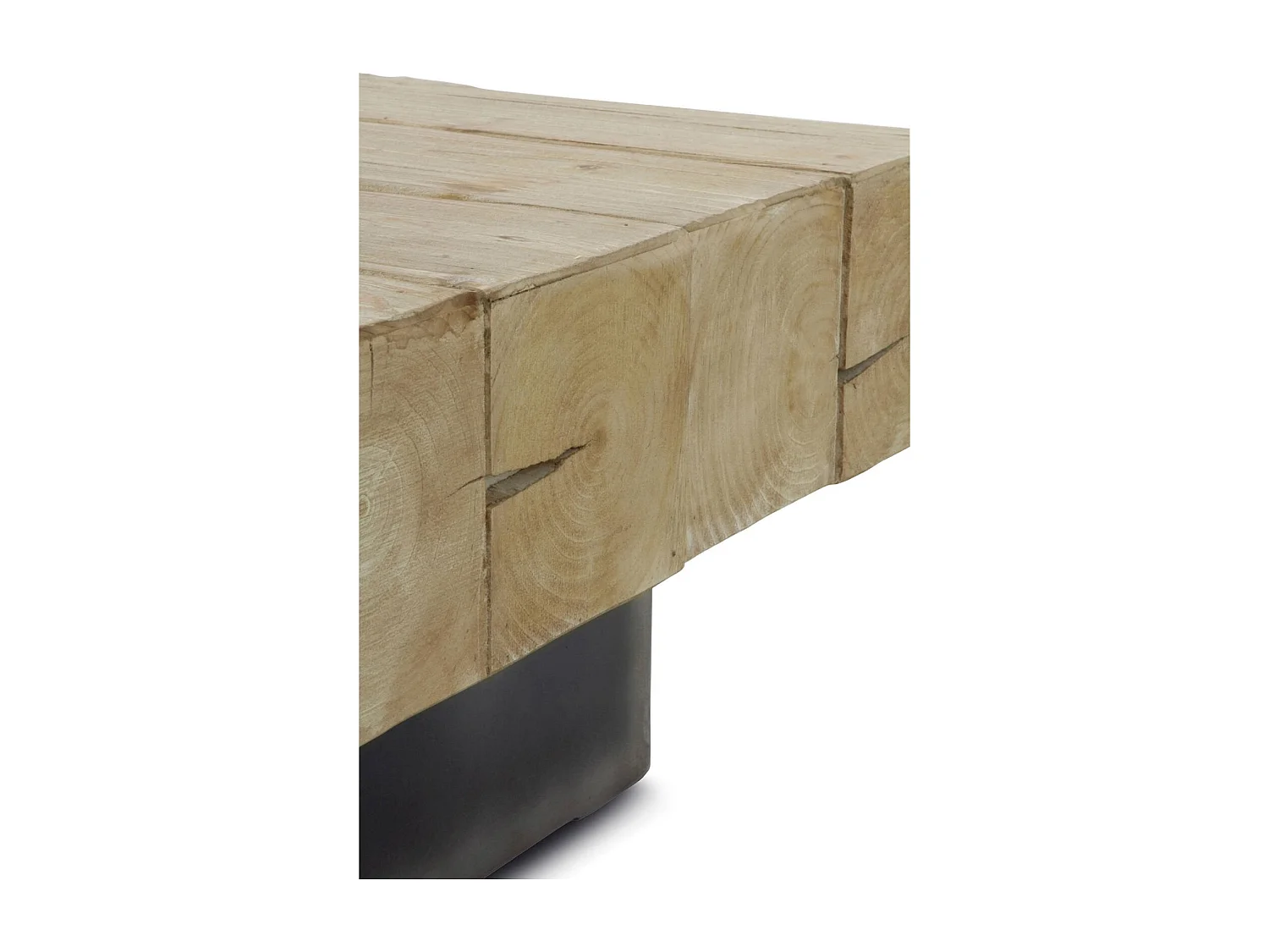 Table basse rectangulaire bois d'abeto et pieds métal laqué