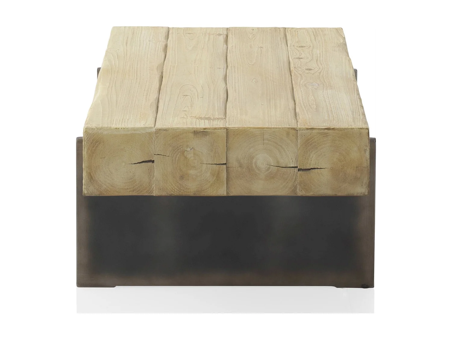 Table basse rectangulaire bois d'abeto et pieds métal laqué