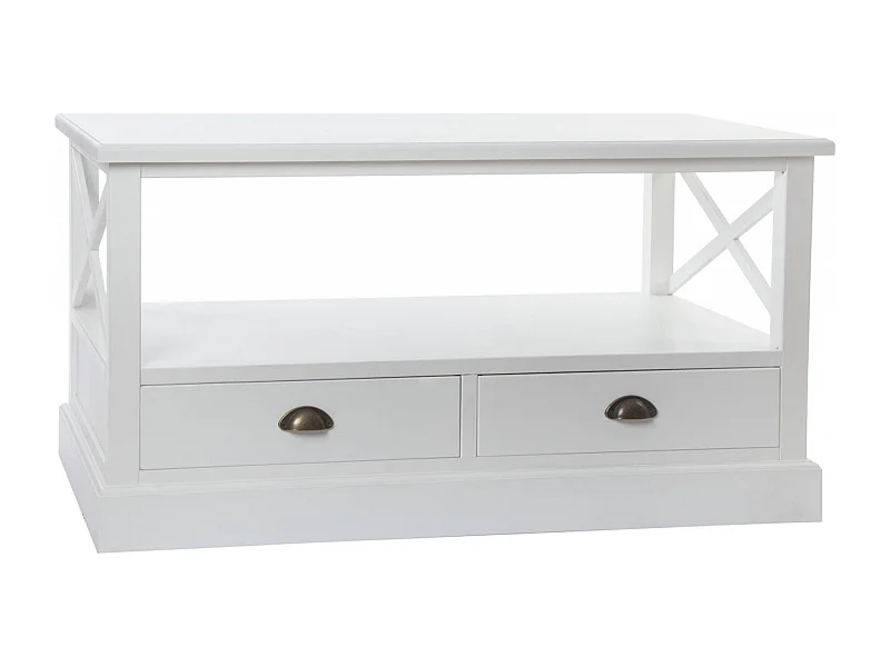 Table basse chic en bois blanc avec rangement intégré