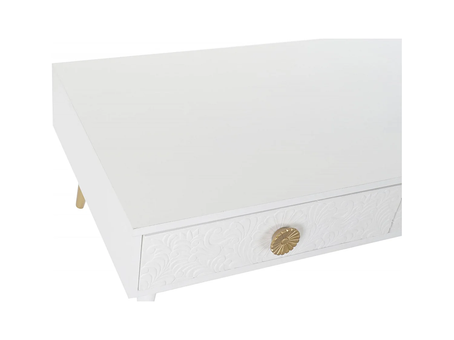 Table basse design mandala en blanc et or élégante