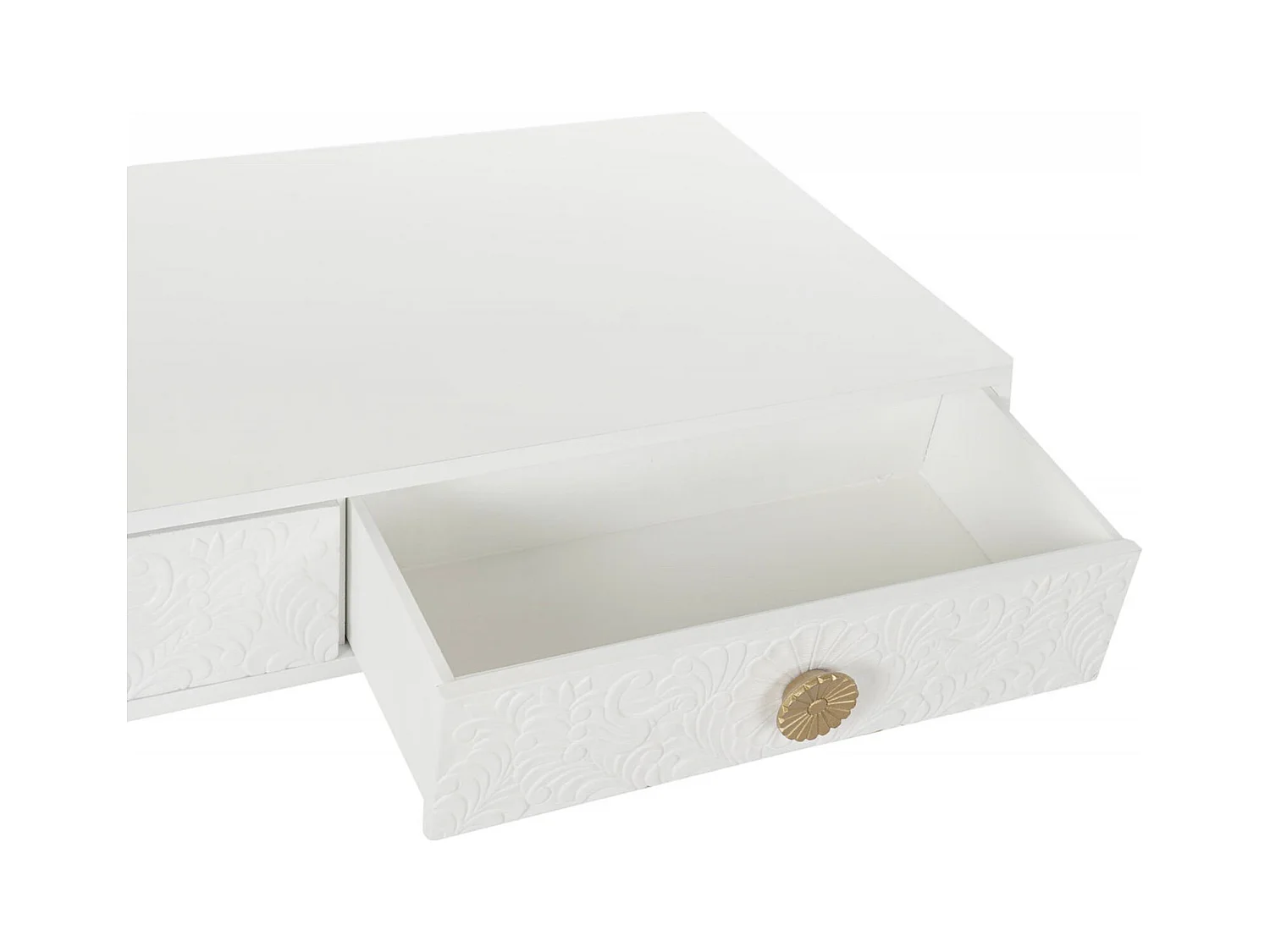 Table basse design mandala en blanc et or élégante