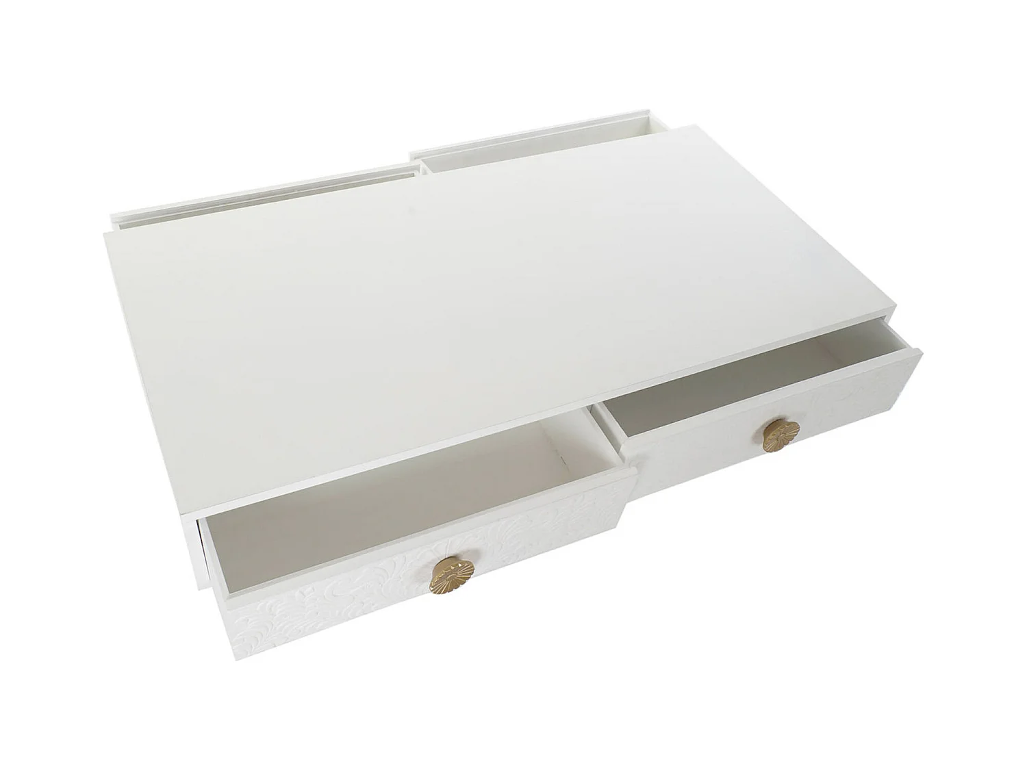 Table basse design mandala en blanc et or élégante