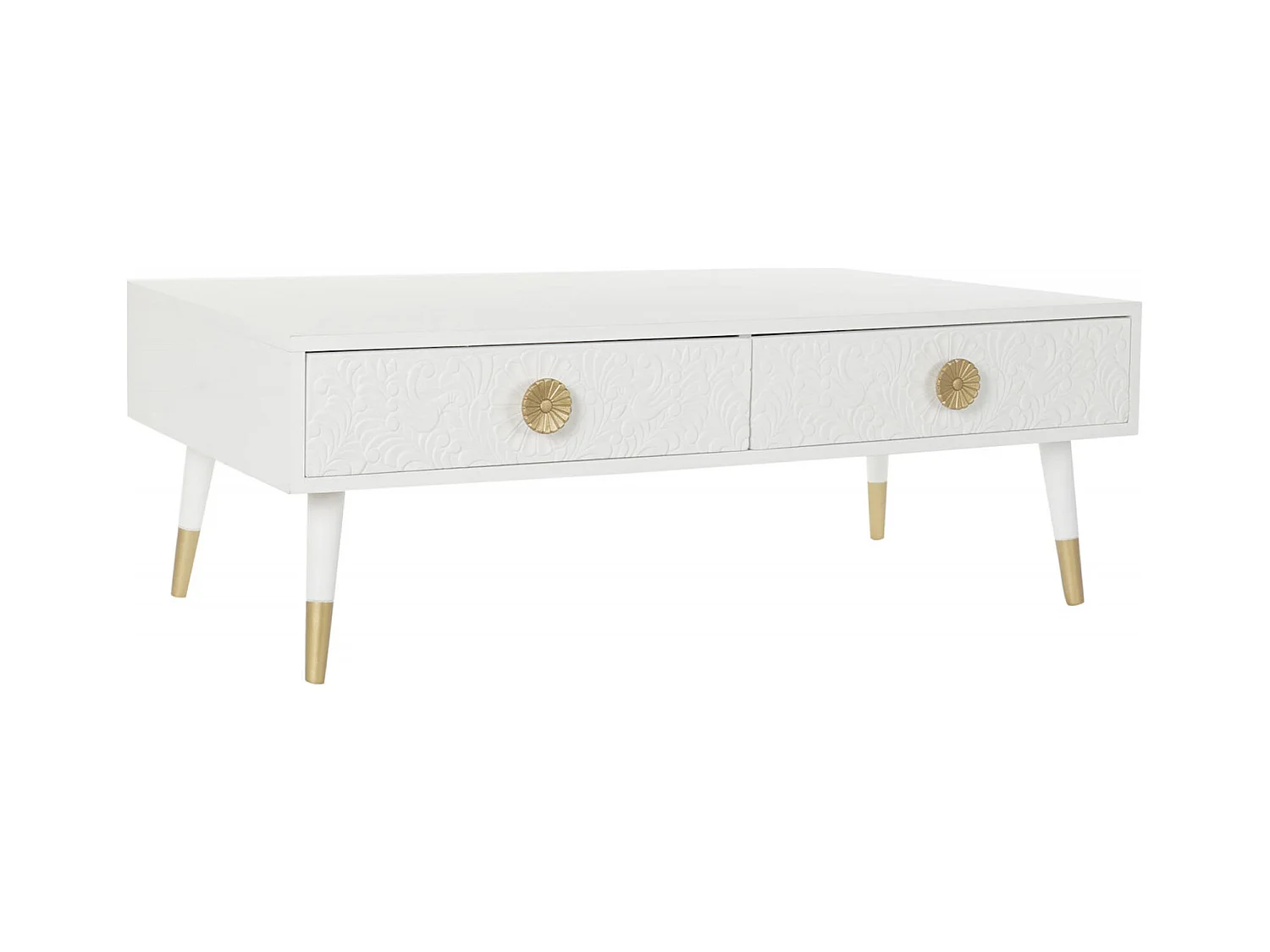Table basse design mandala en blanc et or élégante