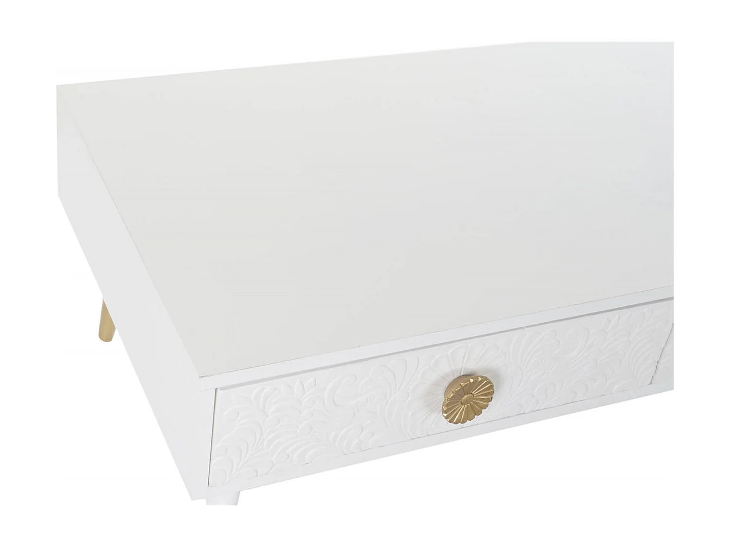 Table basse design mandala en blanc et or élégante