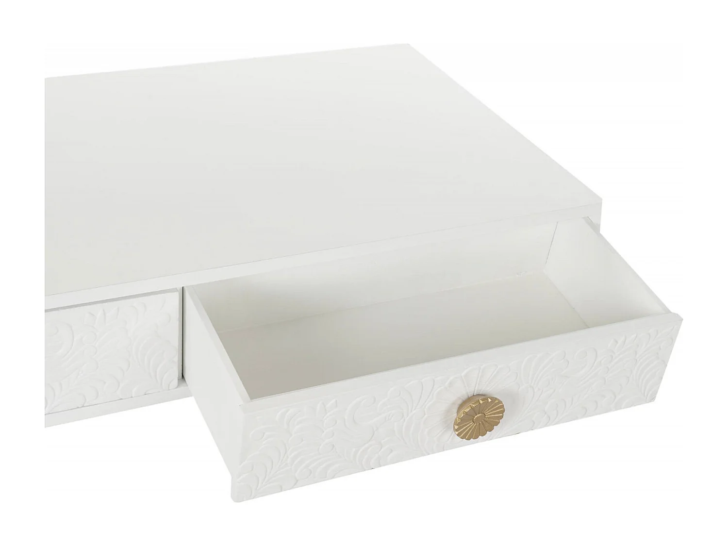 Table basse design mandala en blanc et or élégante