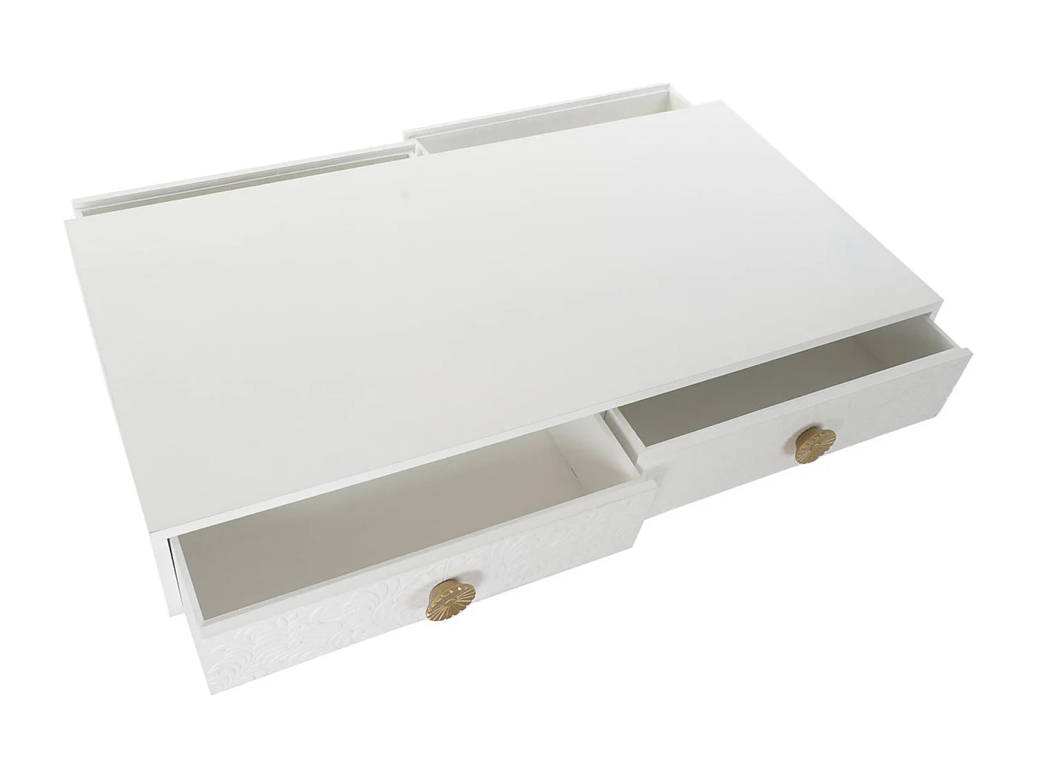 Table basse design mandala en blanc et or élégante