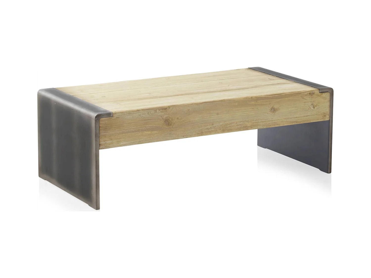 Table basse rectangulaire bois d'épicéa et finitions métal chic