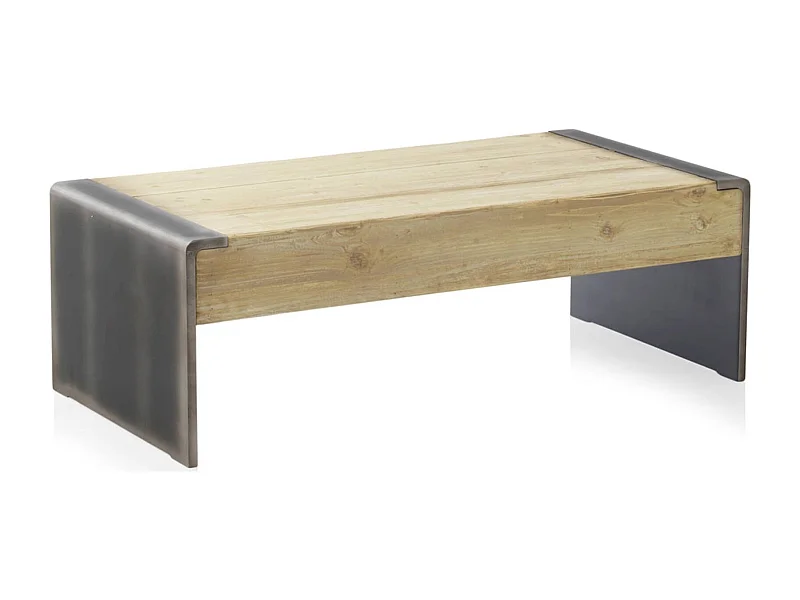 Table basse rectangulaire bois d'épicéa et finitions métal chic