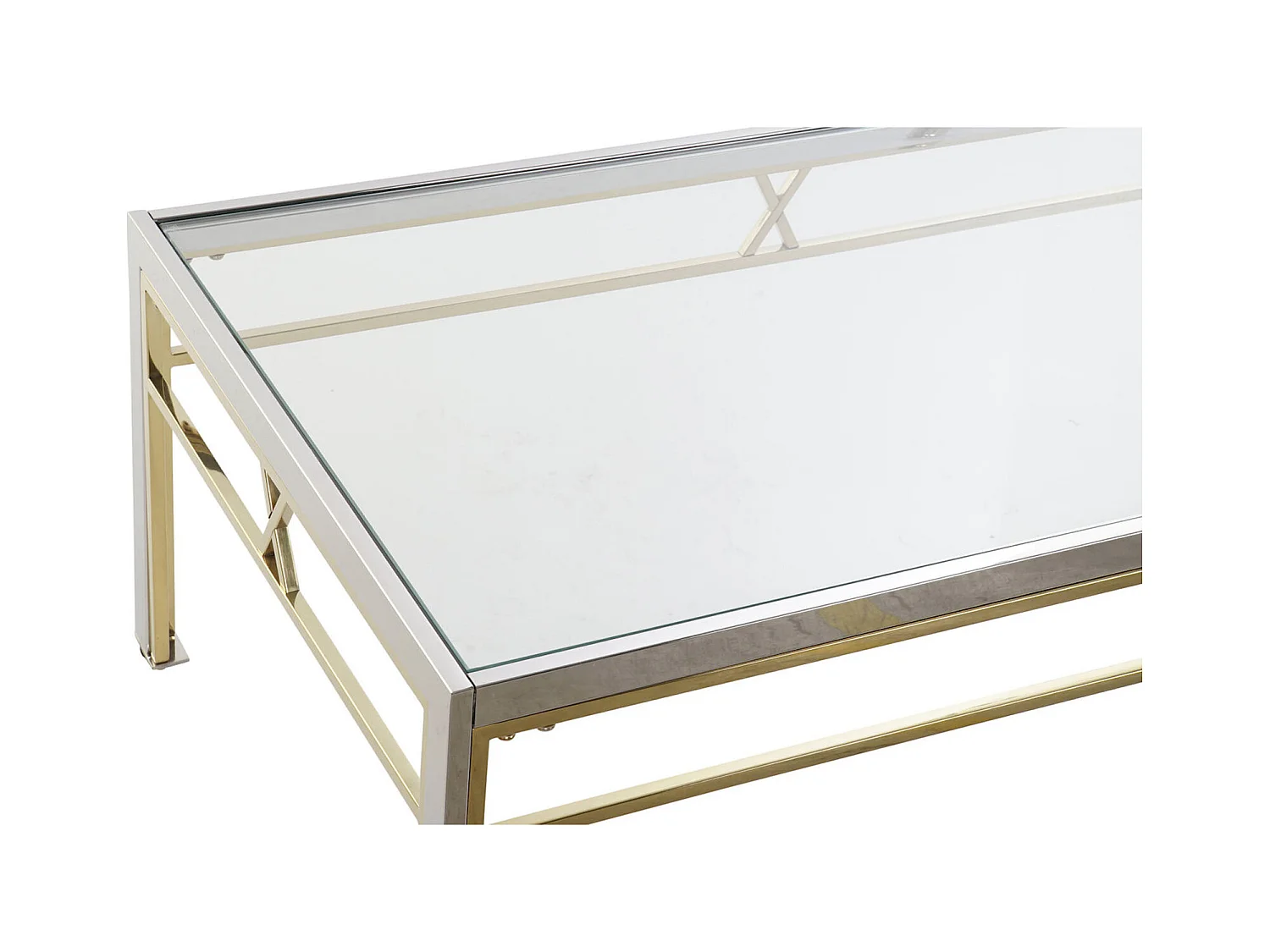 Table basse design en verre et acier argenté élégant