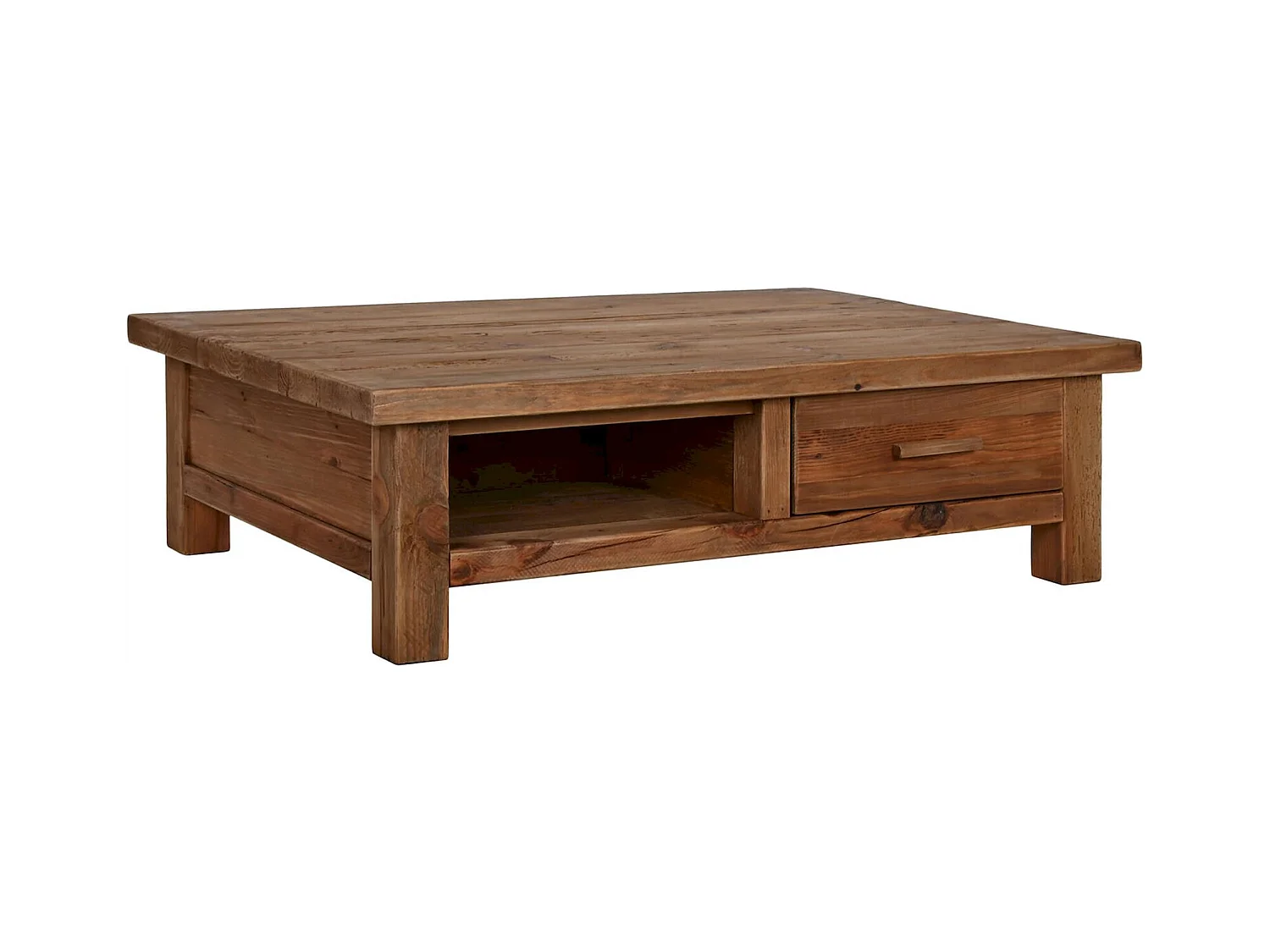 Table basse bois recyclé esprit nature avec rangement intégré