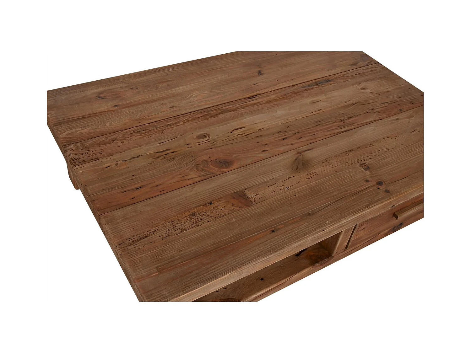 Table basse bois recyclé esprit nature avec rangement intégré
