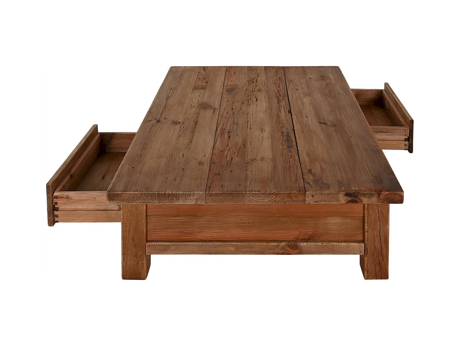 Table basse bois recyclé esprit nature avec rangement intégré