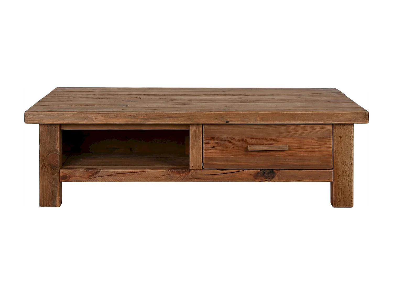 Table basse bois recyclé esprit nature avec rangement intégré