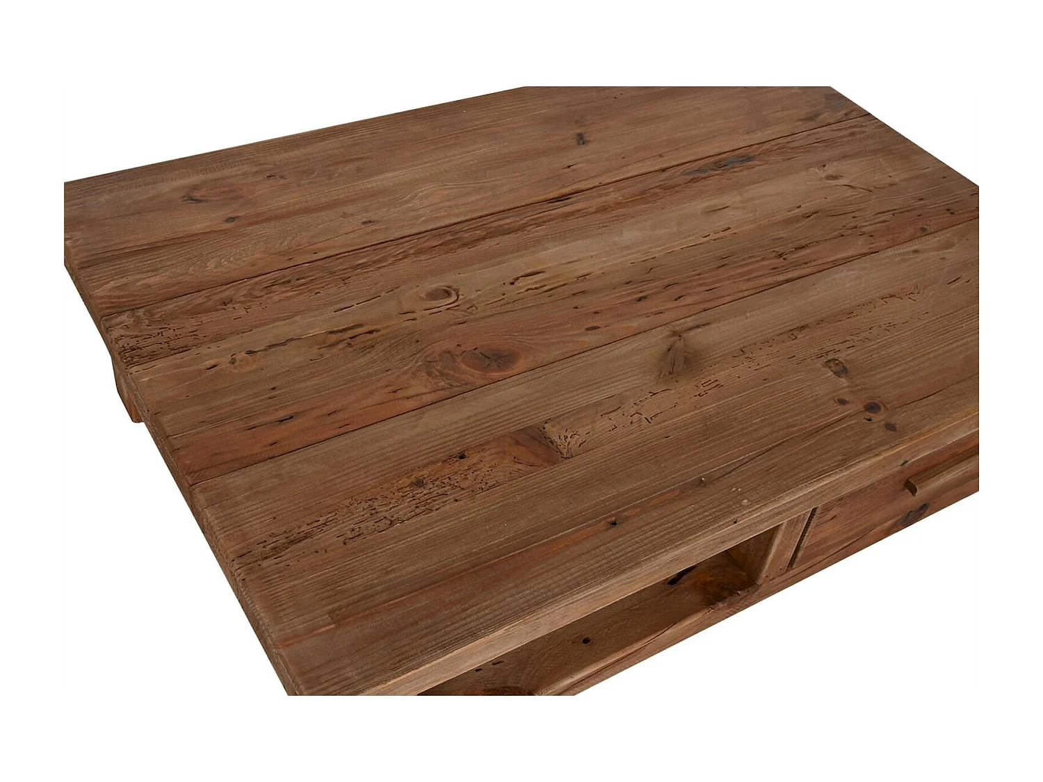 Table basse bois recyclé esprit nature avec rangement intégré