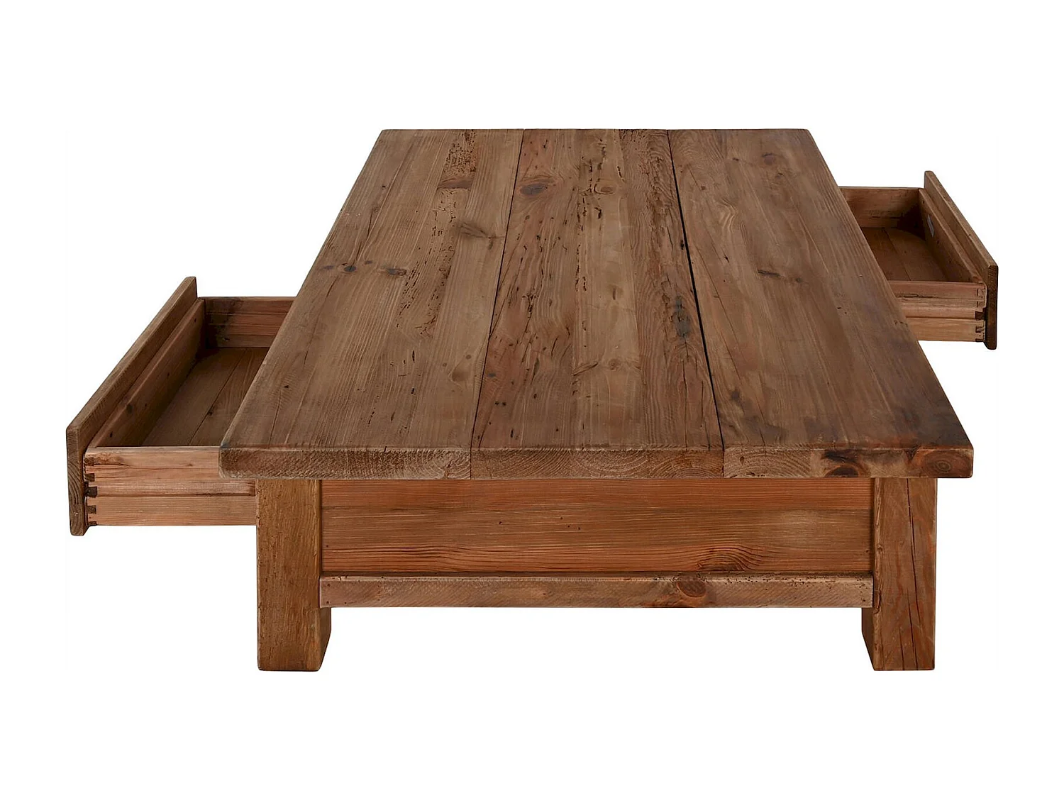 Table basse bois recyclé esprit nature avec rangement intégré