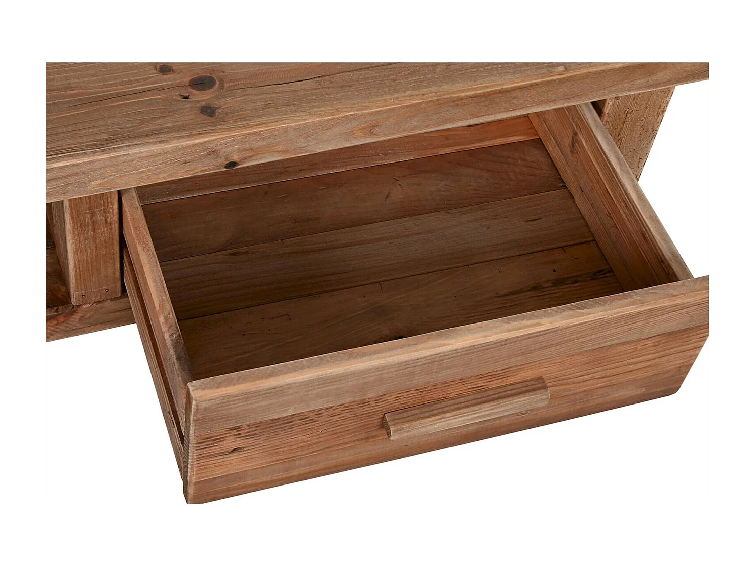 Table basse bois recyclé esprit nature avec rangement intégré