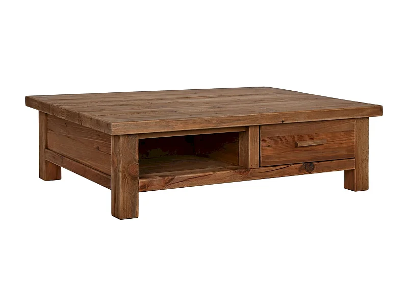Table basse bois recyclé esprit nature avec rangement intégré