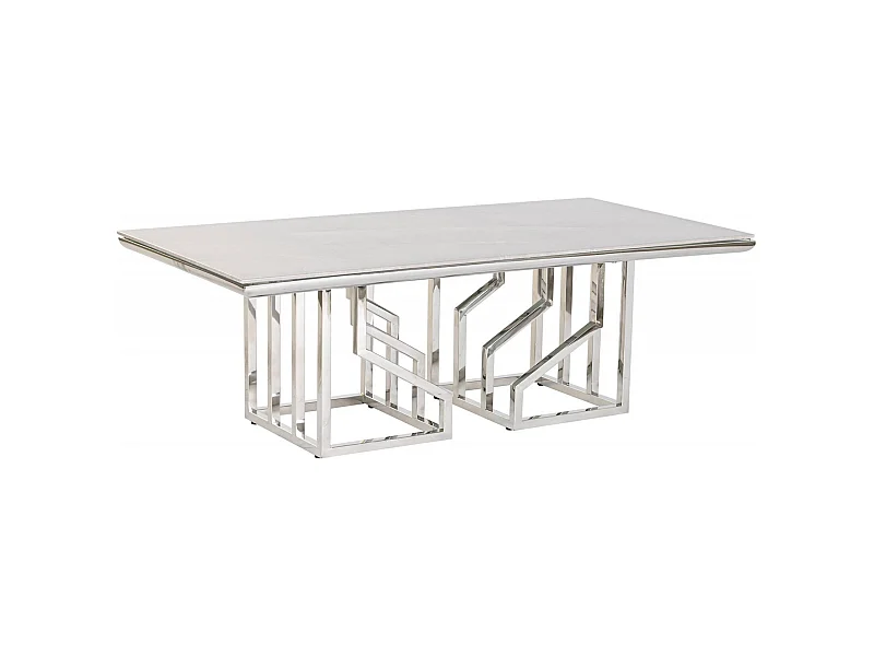 Table basse verre effet marbre blanc élégant