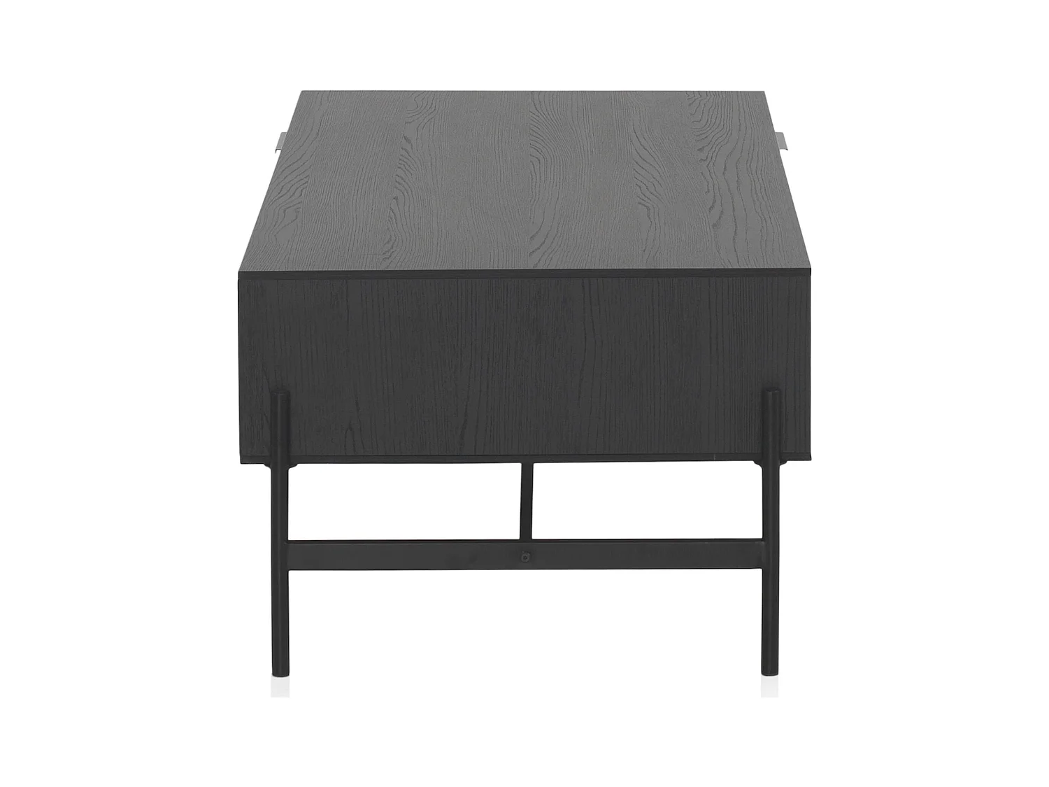Table basse bois noir avec tiroirs et piètement métal noir