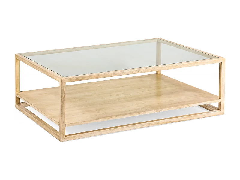 Table basse élégante Verre et Cèdre Blanc Voilé
