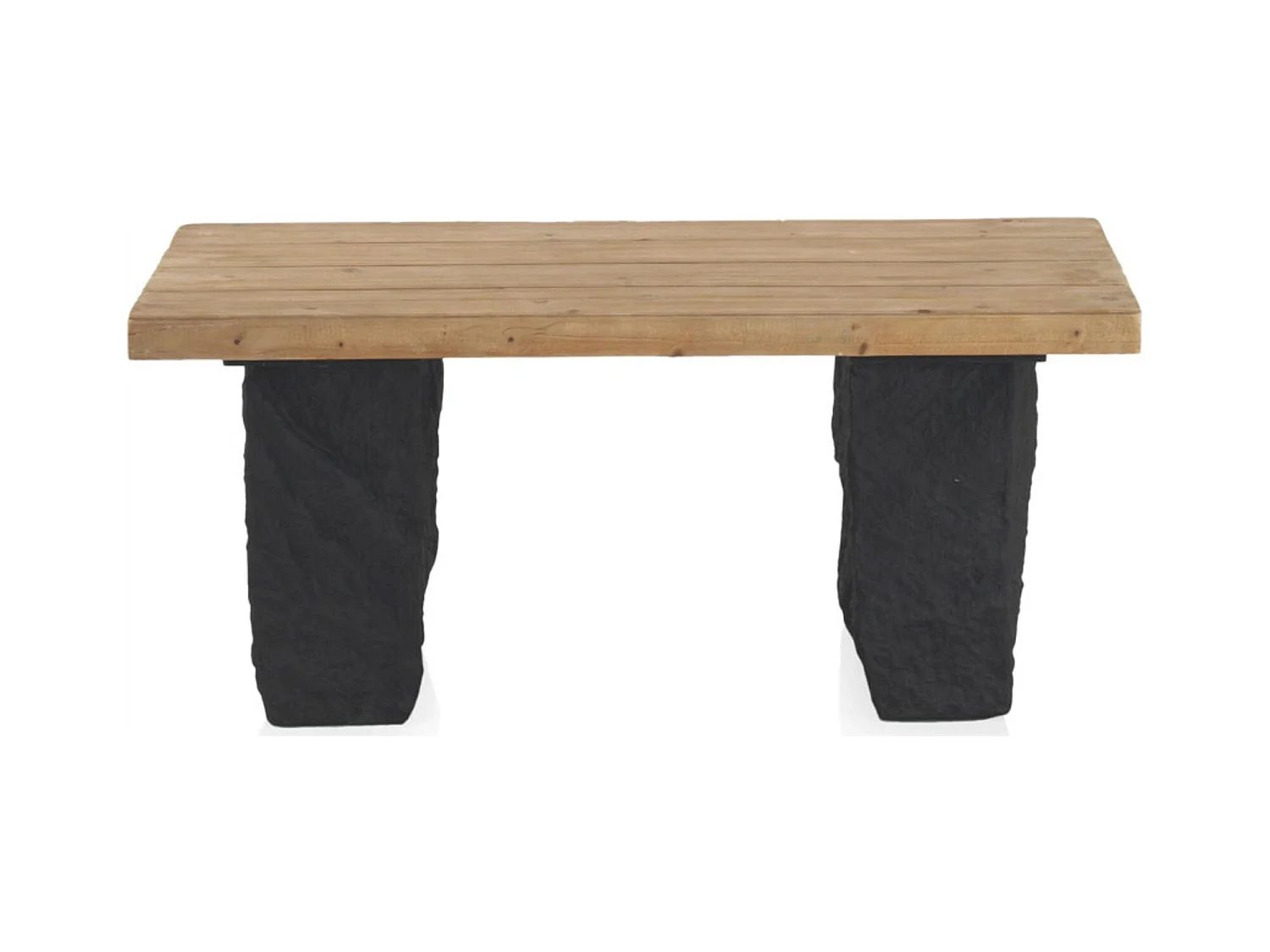 Table basse rectangulaire bois naturel et base effet pierre noire