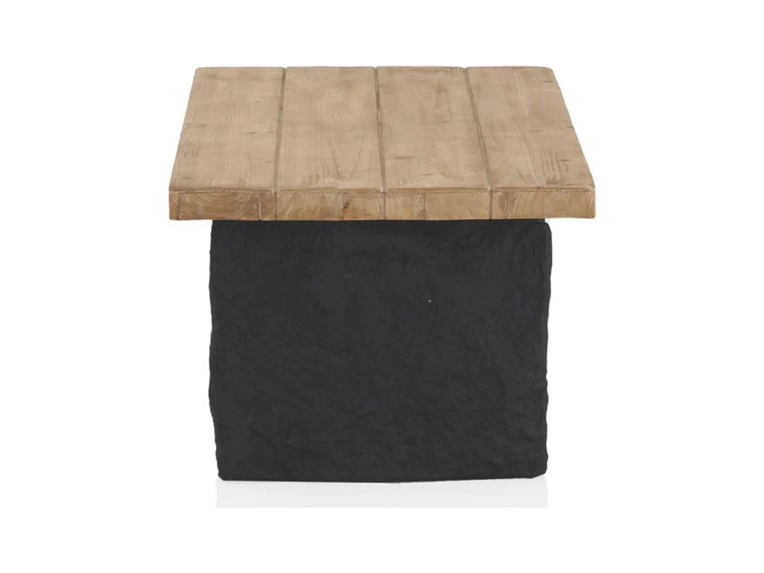 Table basse rectangulaire bois naturel et base effet pierre noire