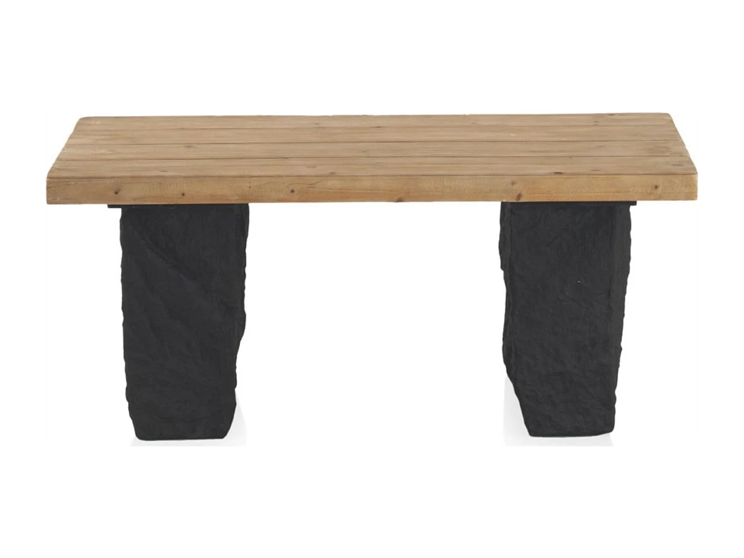 Table basse rectangulaire bois naturel et base effet pierre noire